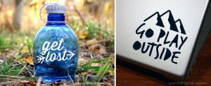 Get Lost decal on water bottle and Go Play Outside decal on laptop (mockups)