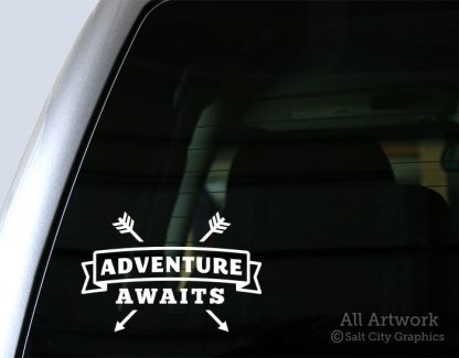 Adventure Awaits Decal Travel Explore Outdoors Car Window Laptop Sticker Hiking 