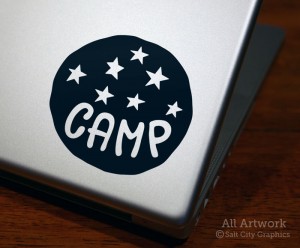 Camping Under the Stars decal in Black (shown on laptop)