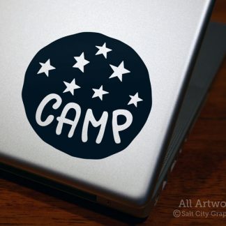 Camping Under the Stars decal in Black (shown on laptop)