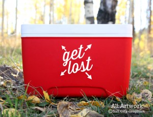 Get Lost Decal (Crossed Arrows) in White (shown on cooler)