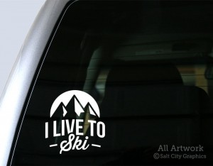 I Live to Ski Decal in White
