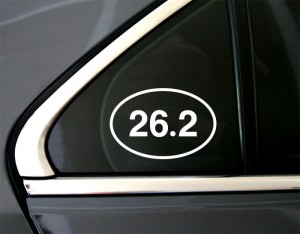 26.2 Marathon Oval Decal in White (shown on car window)