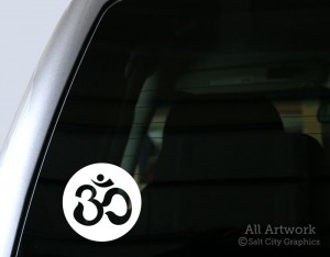 Om in Circle Decal in White