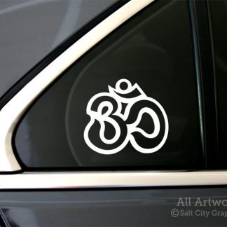 Om Outline Decal in White (shown on car window)