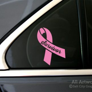 Survivor Awareness Ribbon Decal in Soft Pink (shown on car window)