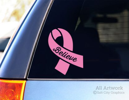 Believe Awareness Ribbon Decal in Soft Pink