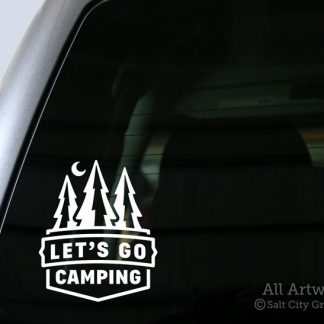 Let's Go Camping decal in White (shown on truck window)