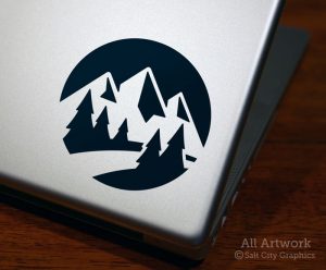 Mountain Range with Nature Scene decal in Black (shown on laptop)