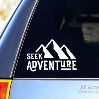 Seek Adventure decal in White (shown on SUV window)