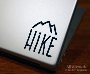 Hike (Mountain) Decal in Black (shown on laptop)