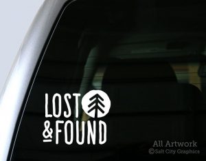 Lost & Found Decal in White (shown on truck window)