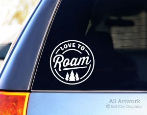 Love to Roam Decal in White (shown on SUV window)