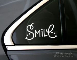 Smile Decal in White (shown on car window)