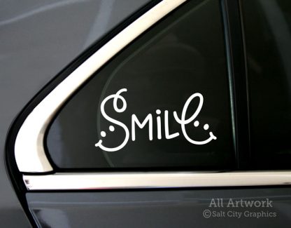 Smile Decal in White (shown on car window)