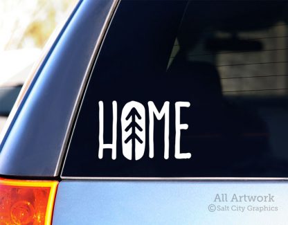 HOME Decal (with Pine Tree) in White (shown on SUV window)