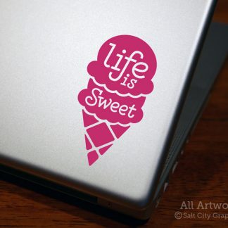 Life is Sweet Decal (Ice Cream Cone) in Dark Pink (shown on laptop)