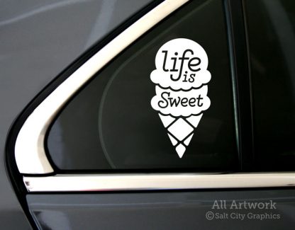 Life is Sweet Decal (Ice Cream Cone) in White (shown on car window)
