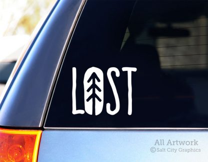 LOST Decal (with Pine Tree) in White (shown on SUV window)