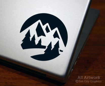 Mountain Range with Nature Scene Decal in Black (shown on laptop)
