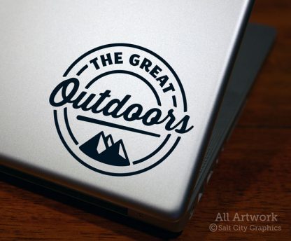 The Great Outdoors Decal (with Mountains) in Black (shown on laptop)