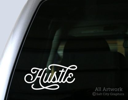 Hustle Decal in White (shown on truck window)