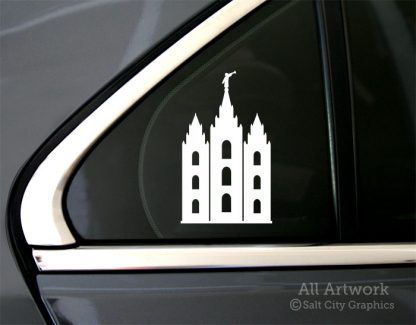 Salt Lake Temple Decal (LDS/Mormon temple) in White (shown on car window)