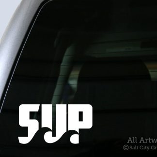 SUP (Stand Up Paddleboarding) Decal in White (shown on truck window)