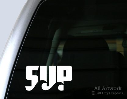 SUP (Stand Up Paddleboarding) Decal in White (shown on truck window)