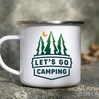 Let's Go Camping Enamel Camp Mug, with design in full color