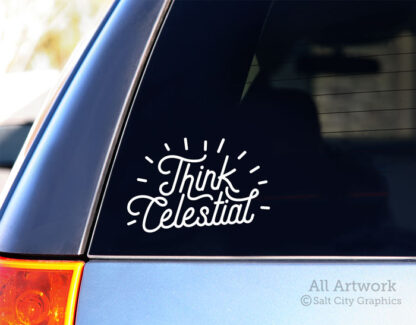 Think Celestial vinyl decal in White shown on SUV window